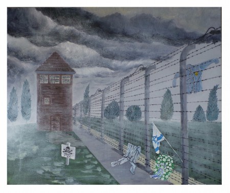 CAMP D’EXTERMINATION : huile sur toile, 50 cm x 60 cm, janvier 2015. Année de la commémoration du 70 ème anniversaire de la libération des prisonniers des camps de concentration.