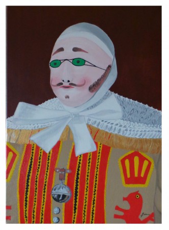 LE GILLE DE BINCHE : huile sur toile, 70 cm x 50 cm, décembre 2015. Représentation d’un personnage du folklore belge (carnaval de Binche).