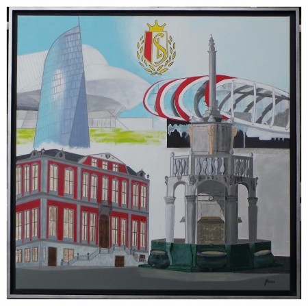 La Cité Ardente : passé et futur (Liège-Belgique), 90 x 90, acrylique, mars 2016