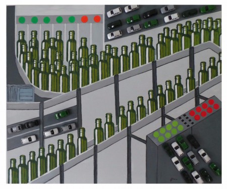 Embouteillages : huile sur toile, 100 x 120, février 2017
