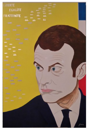 Les gilets jaunes, en marche : acrylique sur toile, 150 cm x 100 cm, décembre 2018