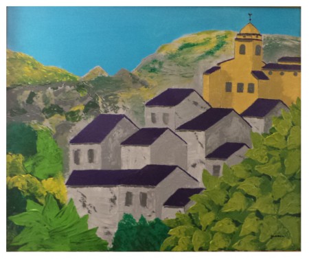 VILLAGE PERCHE - SAORGE : acrylique sur toile, 50 cm x 60 cm, octobre 2015 
