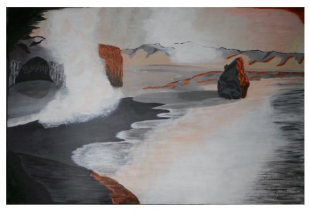 LA TERRE DE GLACE ET DE FEU : acrylique sur toile, 100 cm x 150 cm, février 2019